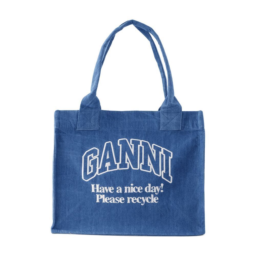 【関税込み】Large Easy Tote Bag - Ganni - Cotton - Denim
