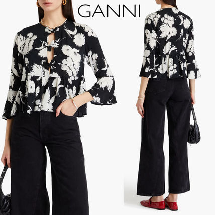 【GANNI】 花柄プリント コットン ミニ シャツ ドレス ganni クレープフラワープリントミニワンピース 花柄 - メルカリ