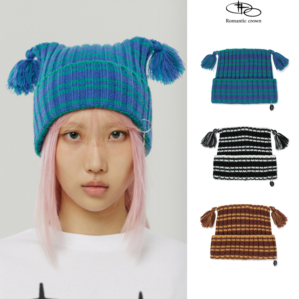 【ROMANTIC CROWN】25SS★ STRIPE SQUARE BEANIE
