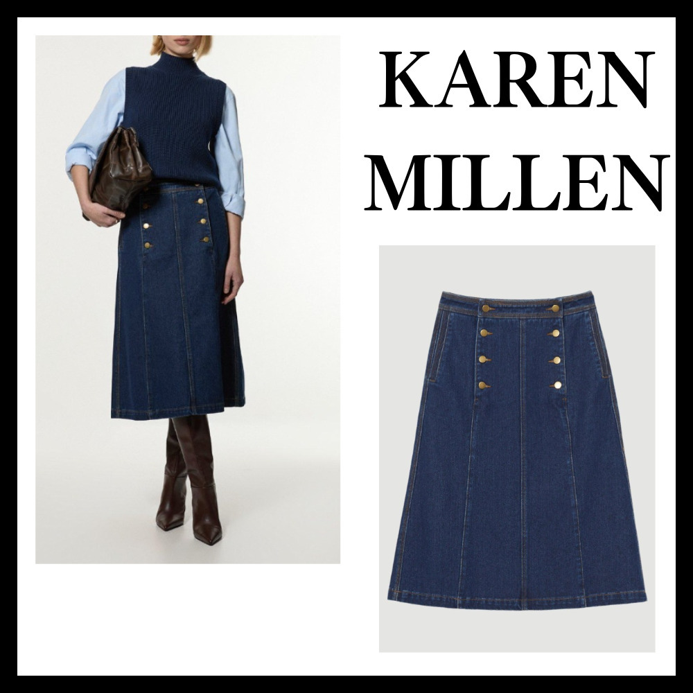 ◆KAREN MILLEN◆ デニムボタンフロントAラインミディスカート