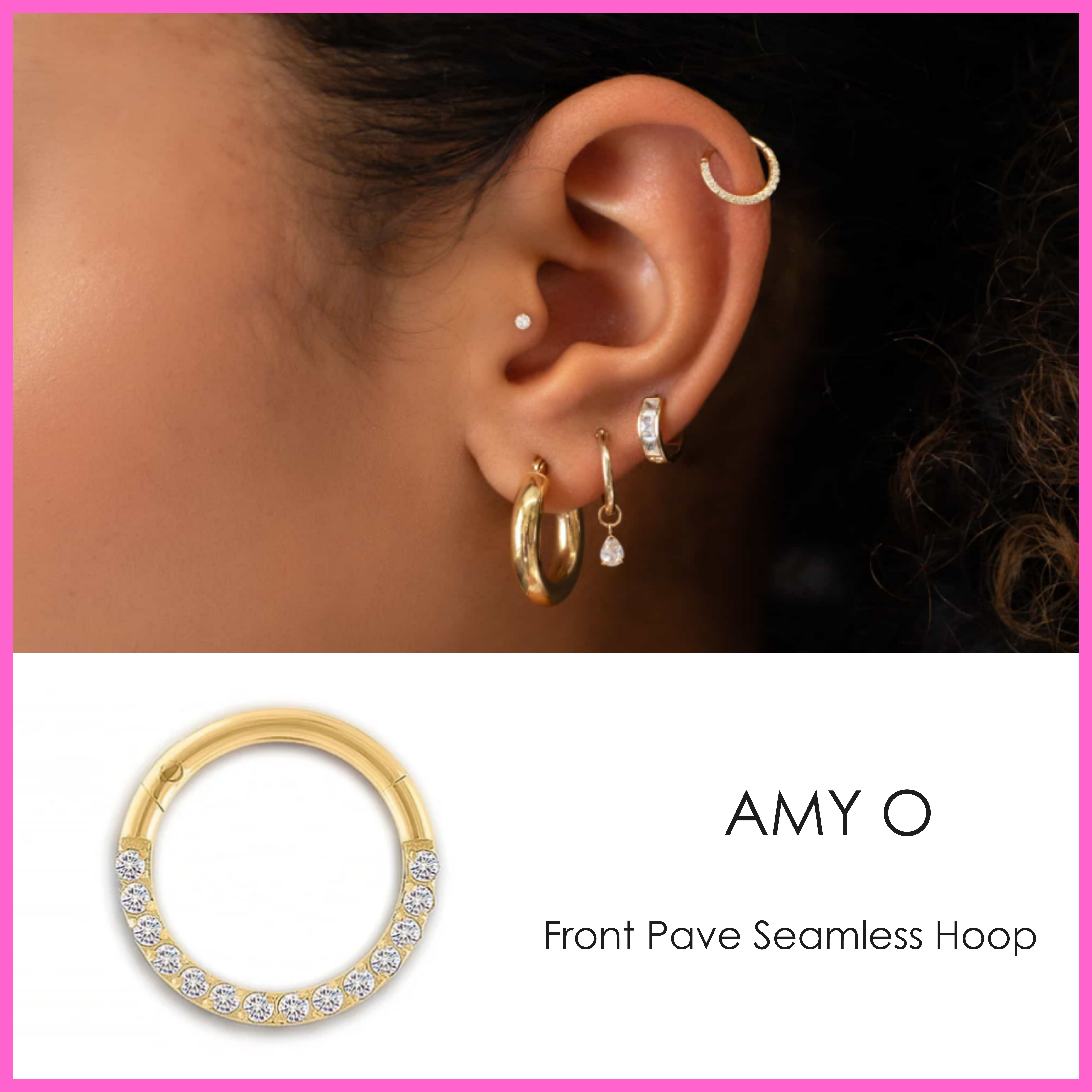 送料関税込【AMY O】Front Pave Seamless Hoop パヴェ☆国内発送