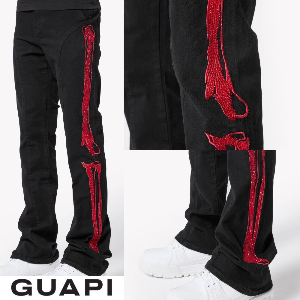 GUAPI スカル フレアデニムジーンズ パンツ スリムフィット
