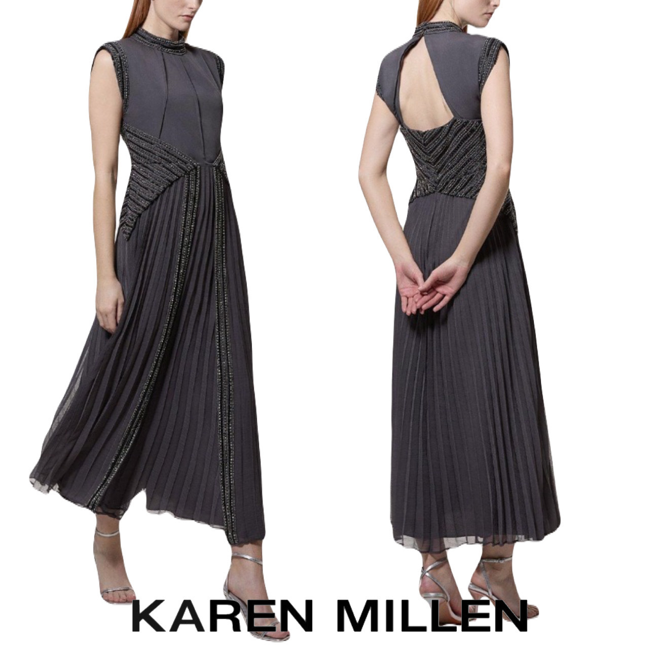 【KAREN MILLEN】プチ装飾ビーズ織りマキシドレス 関税込