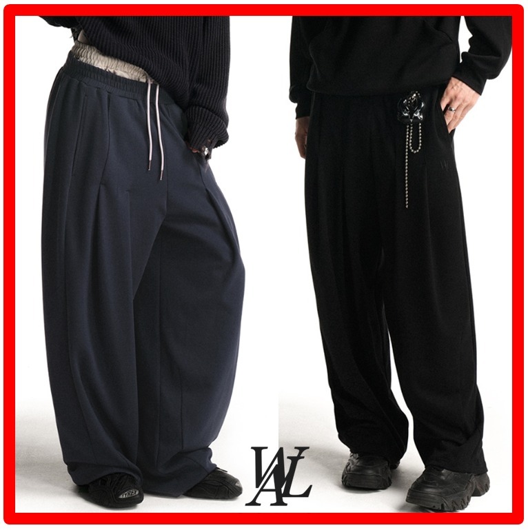 ★人気★【WOOALONG】★Two tuck wide fit sweat pant.s★