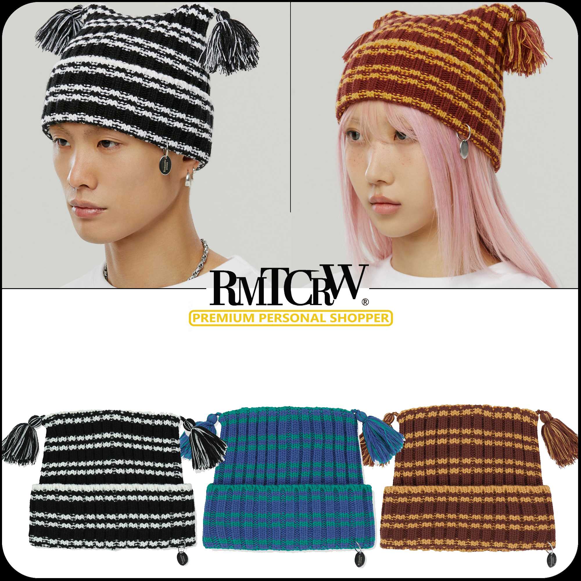[ROMANTIC CROWN]★25SS★韓国人気★STRIPE SQUARE BEANIE