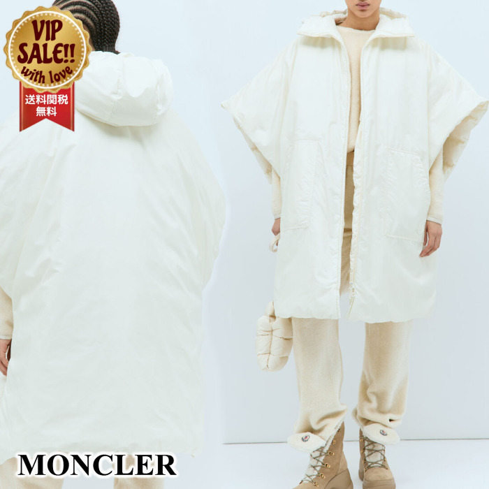 【MONCLER】 フード付きパッド入りケープ ホワイト モンクレール