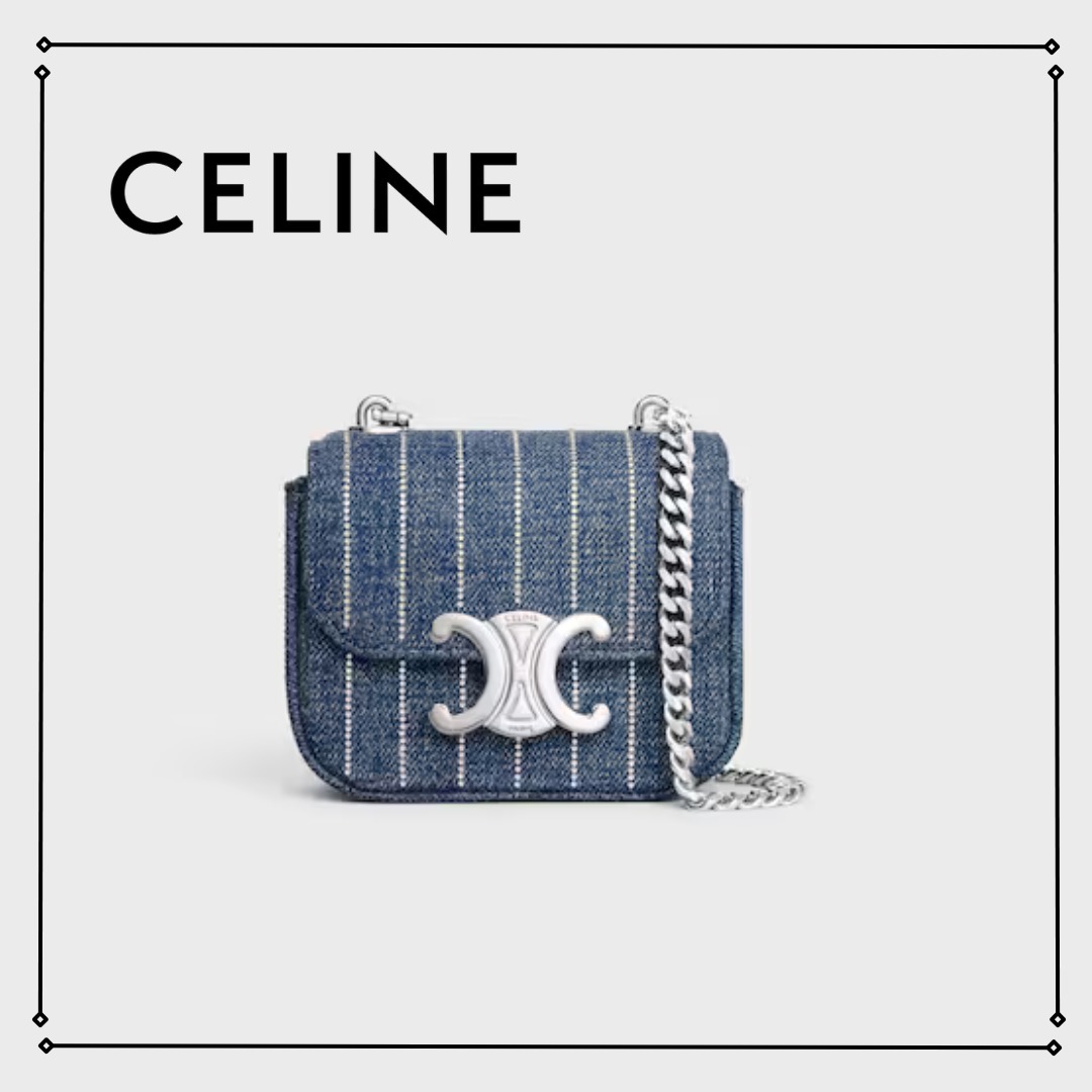 CELINE ストライプデニム ストラス ミニチェーン クロード