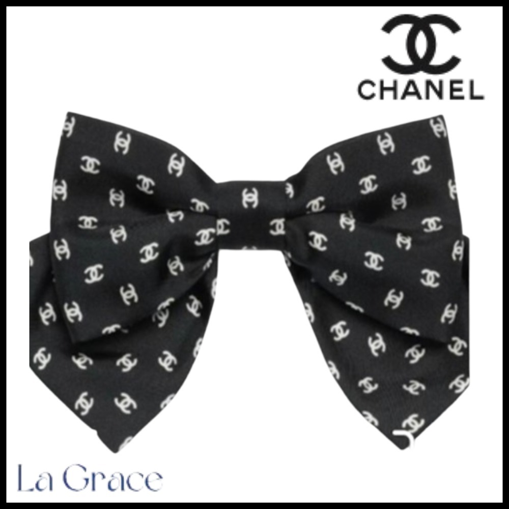 【ツイード柄がかわいい☆】CHANEL リボンバレッタ CCロゴ CCロゴとリボンが可愛い】 CCロゴ バレッタ ☆CHANEL☆