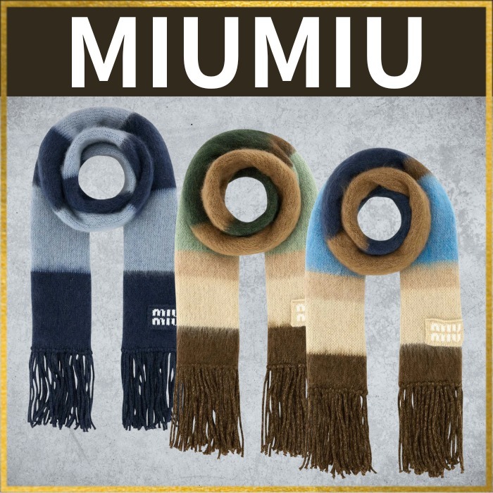 関税・送料込み【MIUMIU】カラーブロックフリンジスカーフ