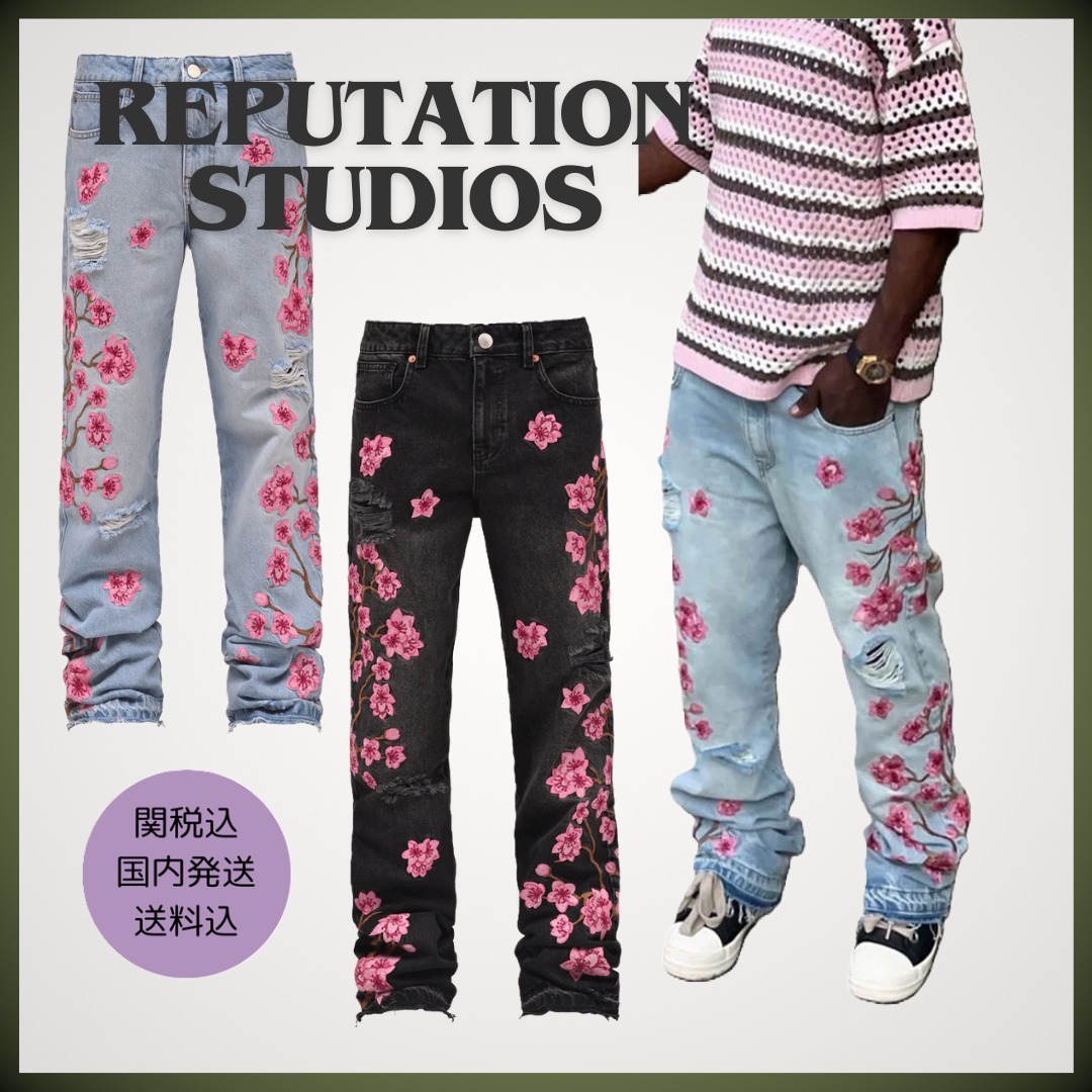 【Reputation Studios】桜刺繍 フレアデニム 関税送料込