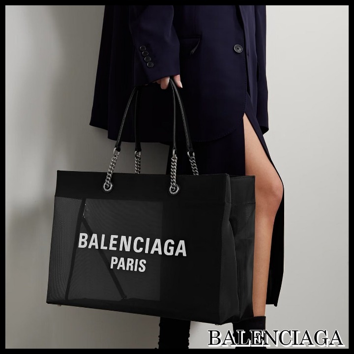 関税送料込◆BALENCIAGA◆ロゴ メッシュ ラージ トートバッグ