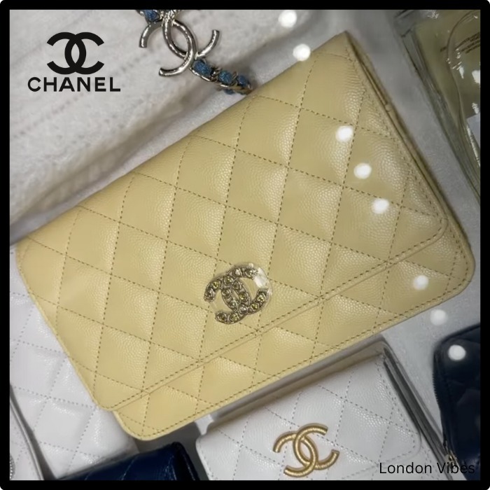 キラキラCCロゴ♪ CHANEL チェーンウォレット キャビア イエロー