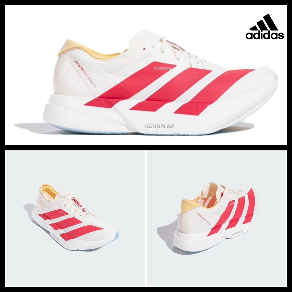 ★Adidas★Adizero Adios Pro 4 Off White Semi Lucid Red★