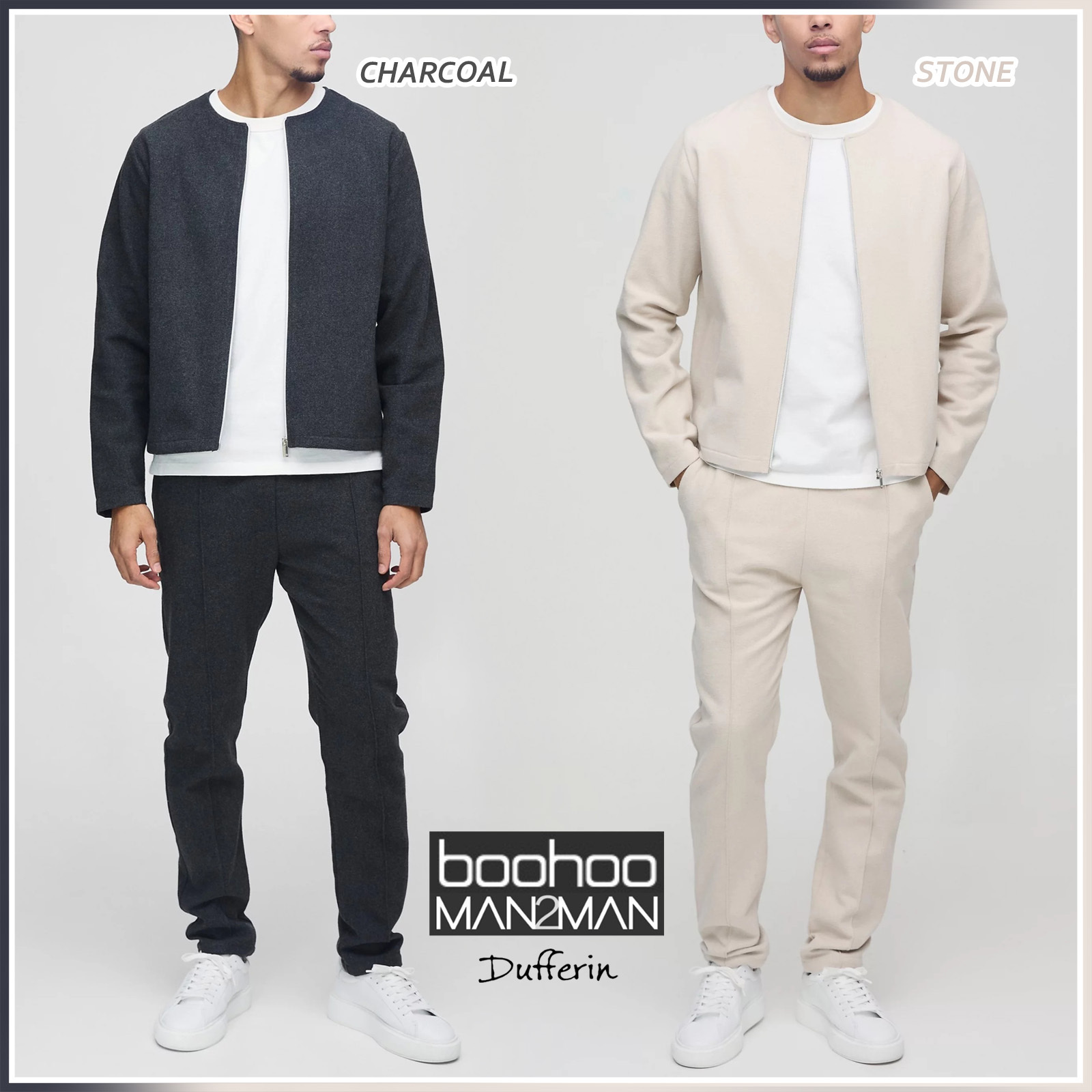 boohoo BRUSHED カラーレス ジャケット & ジョガー セットアップ