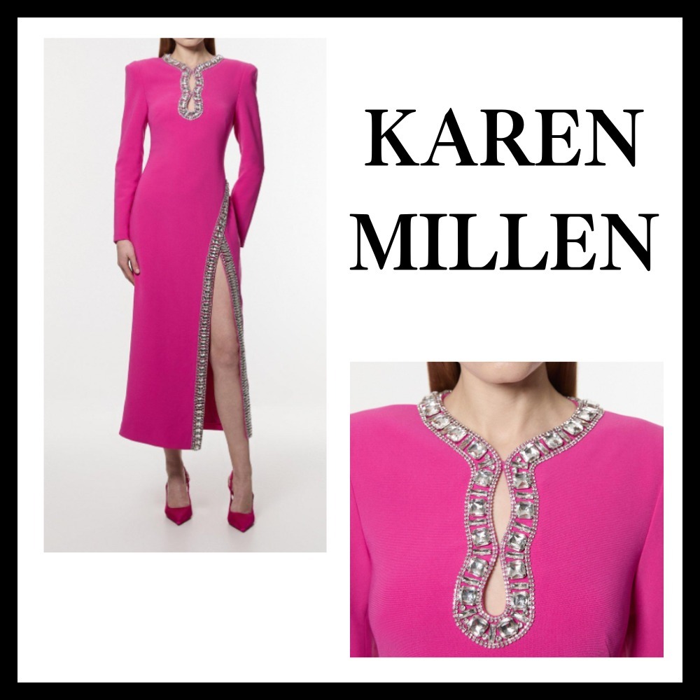 ◆KAREN MILLEN◆カットアウト クリスタル装飾織り マキシドレス