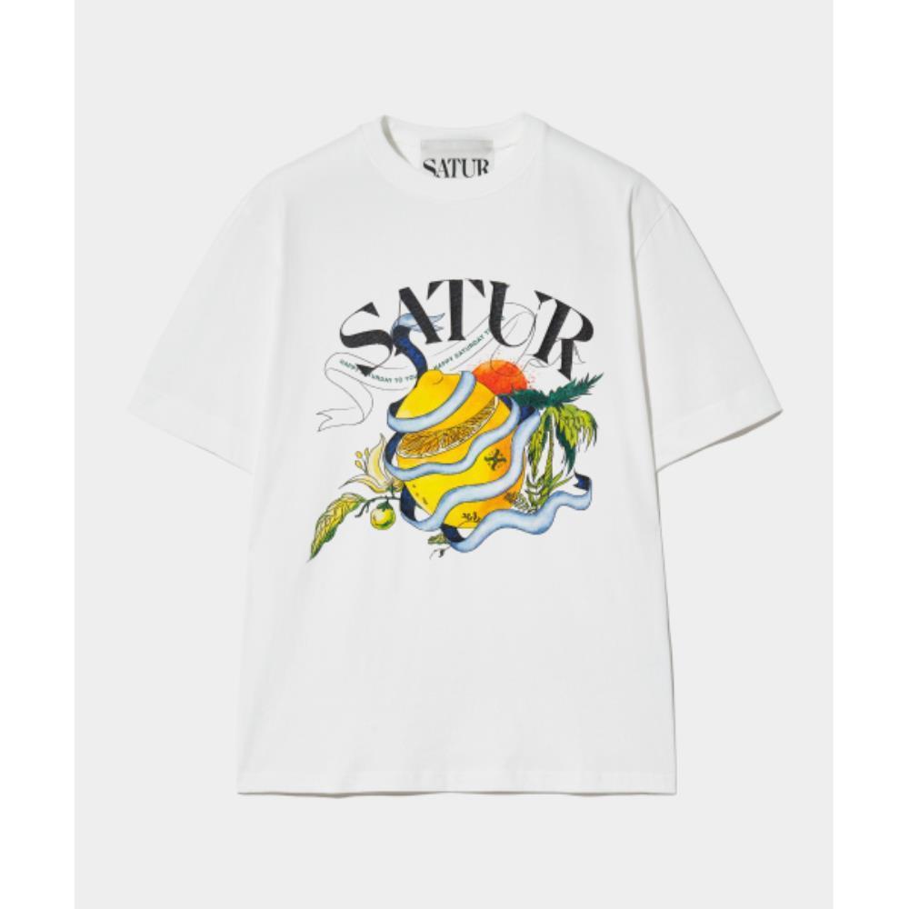 ◆SATUR◆ Ribbon Citron Graphic Short Sleeve T-Shirt Saturda
