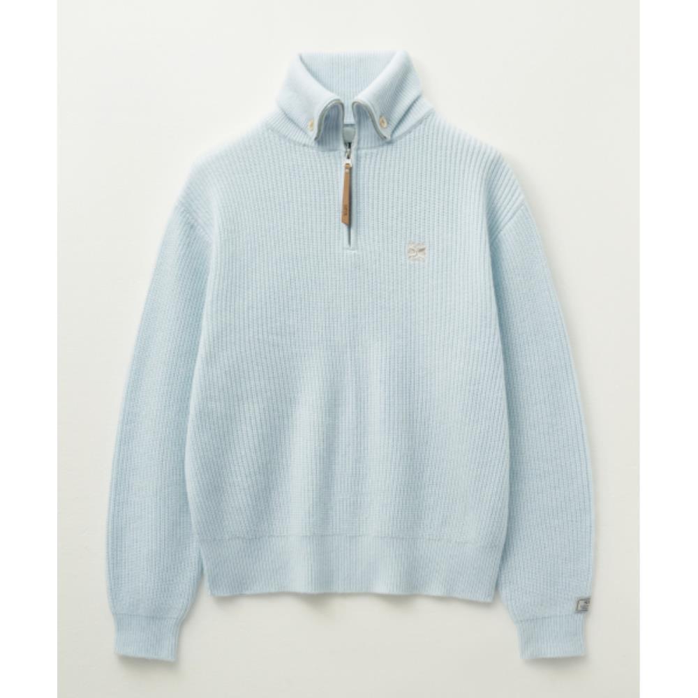 ◆SATUR◆ Button-up sailor half-knit zip-up light blue SA243