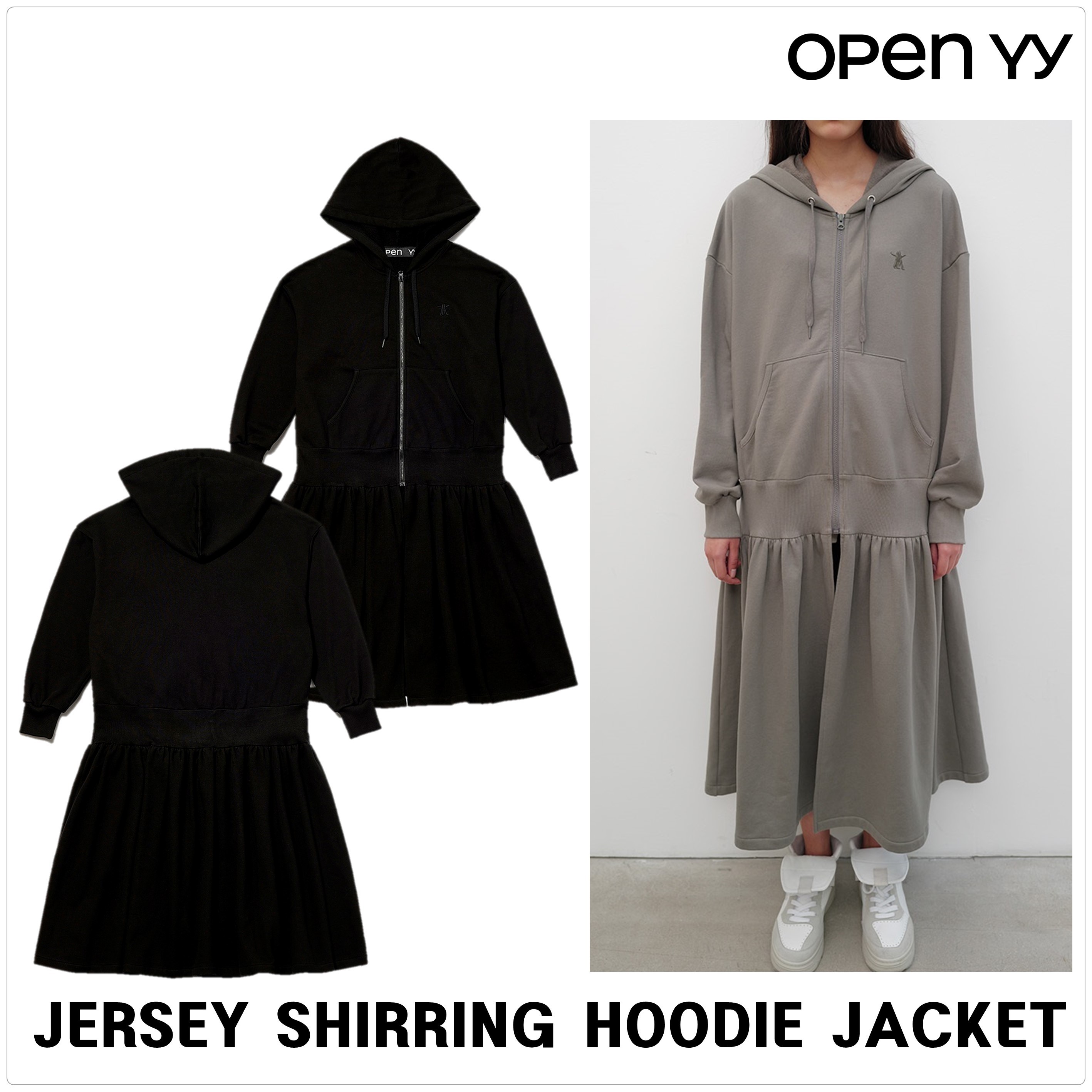 [OPEN YY] JERSEY SHIRRING HOODIE JACKET★新作・25SS★韓国★