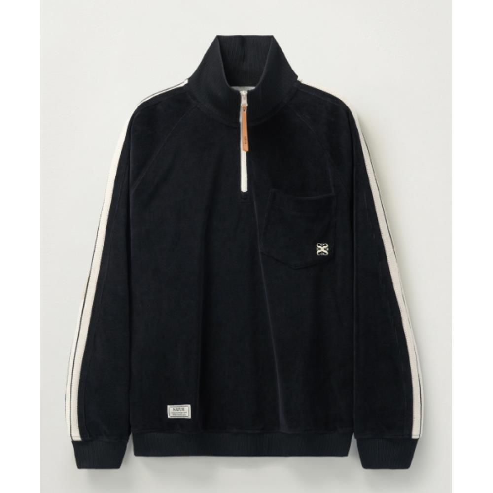 ◆SATUR◆ Velor loose fit half zip-up black SA243UTM09BK