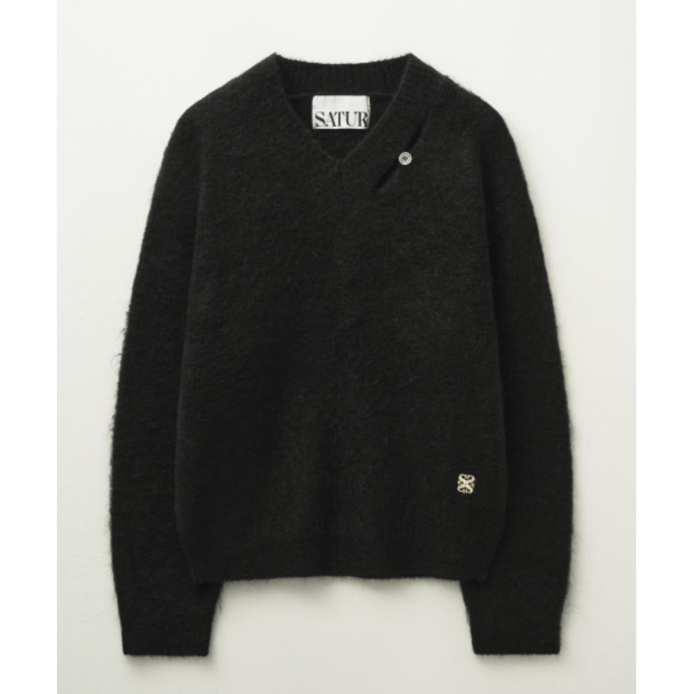 ◆SATUR◆ Essen two tone mohair pullover knit black SA244MKT