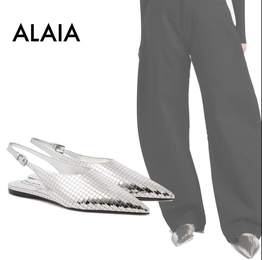 【ALAIA】アールデコ ミラーレザースリングバックフラット