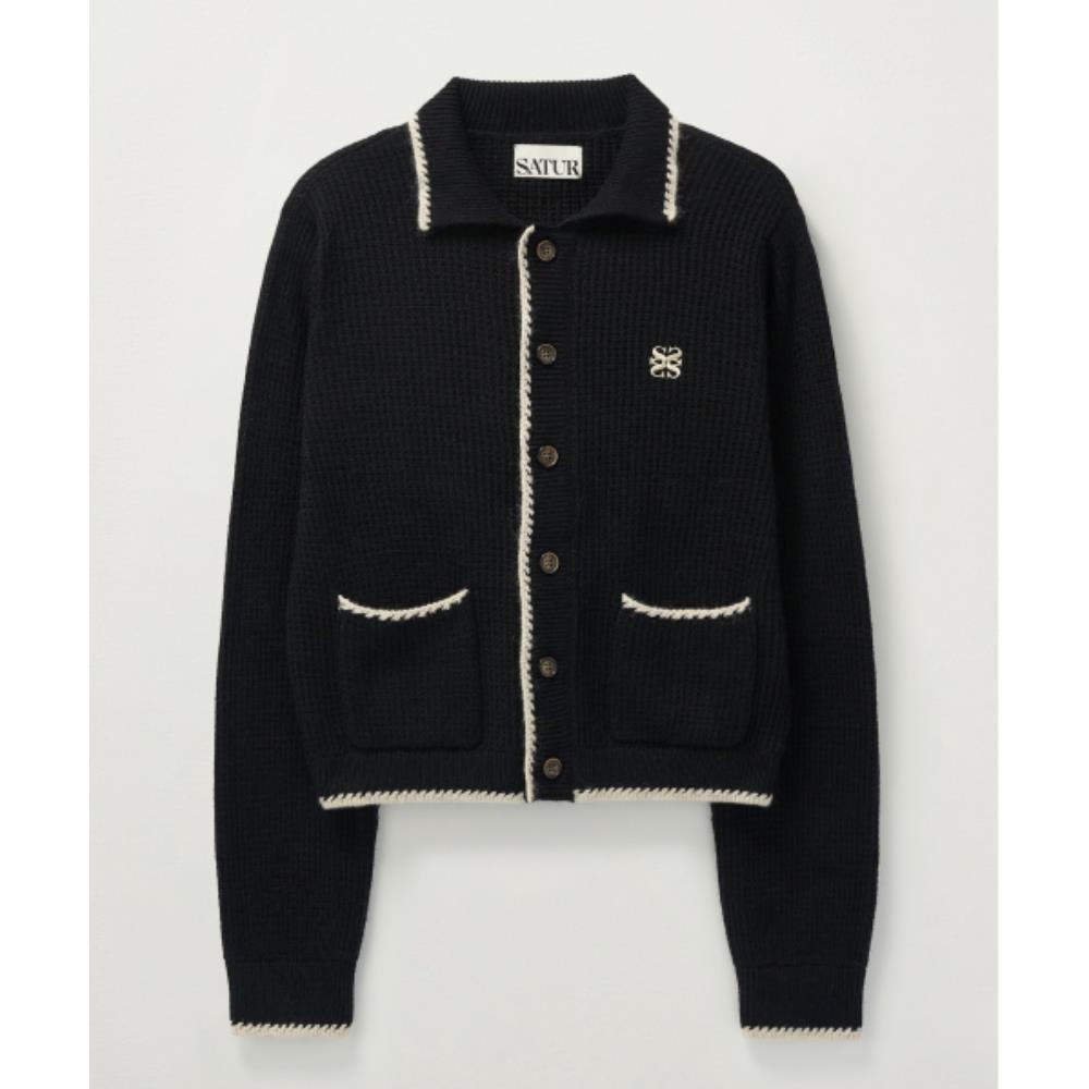 ◆SATUR◆ W Bluff Raccoon Collar Knit Cardigan Black SA243WK