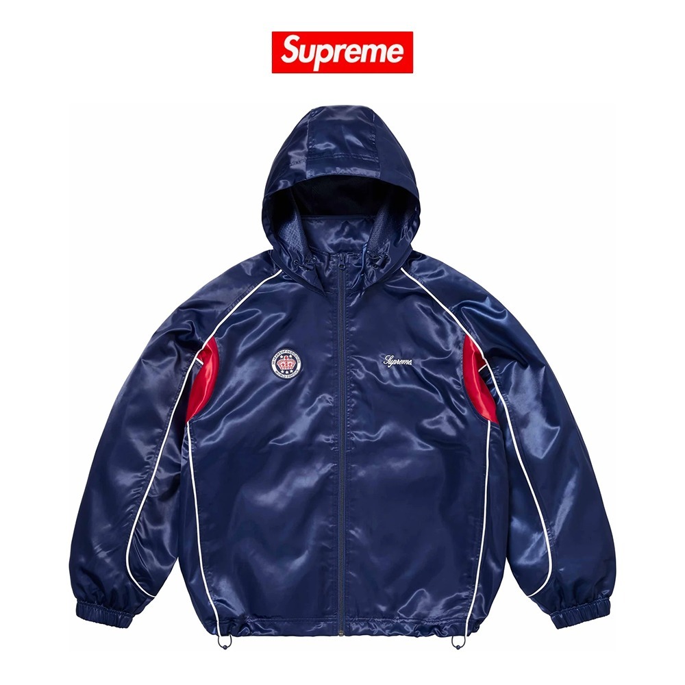 【SUPREME】Satin Hooded Track Jacket Navy - 24SS
