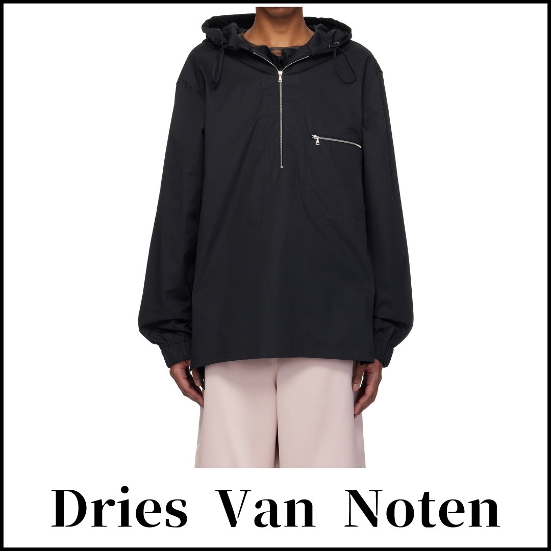 【Dries Van Noten】ブラック コットンツイル フーディ