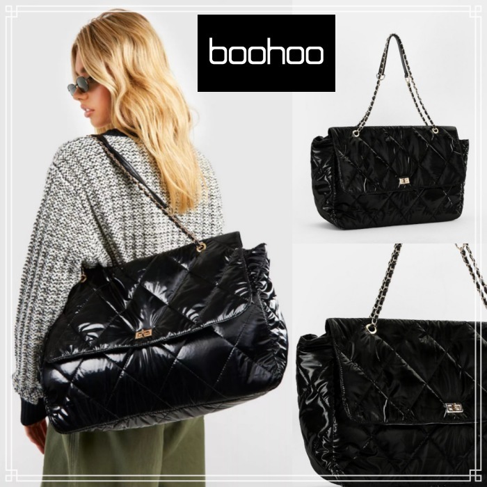 【boohoo】EX キルティング トートバッグ Black