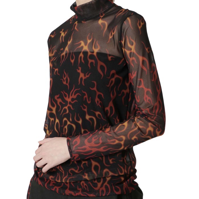 Yohji Yamamoto FIRE PRINT TOP WITH MOCK TURTLENECK シャツ