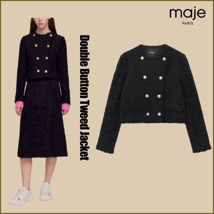Short tweed and lurex jacket Yellow / Orange For Women | Maje