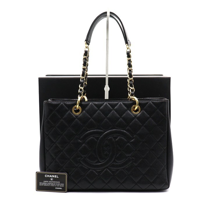CHANEL A4収納可 CC キャビア ゴールドチェーン トートバッグ