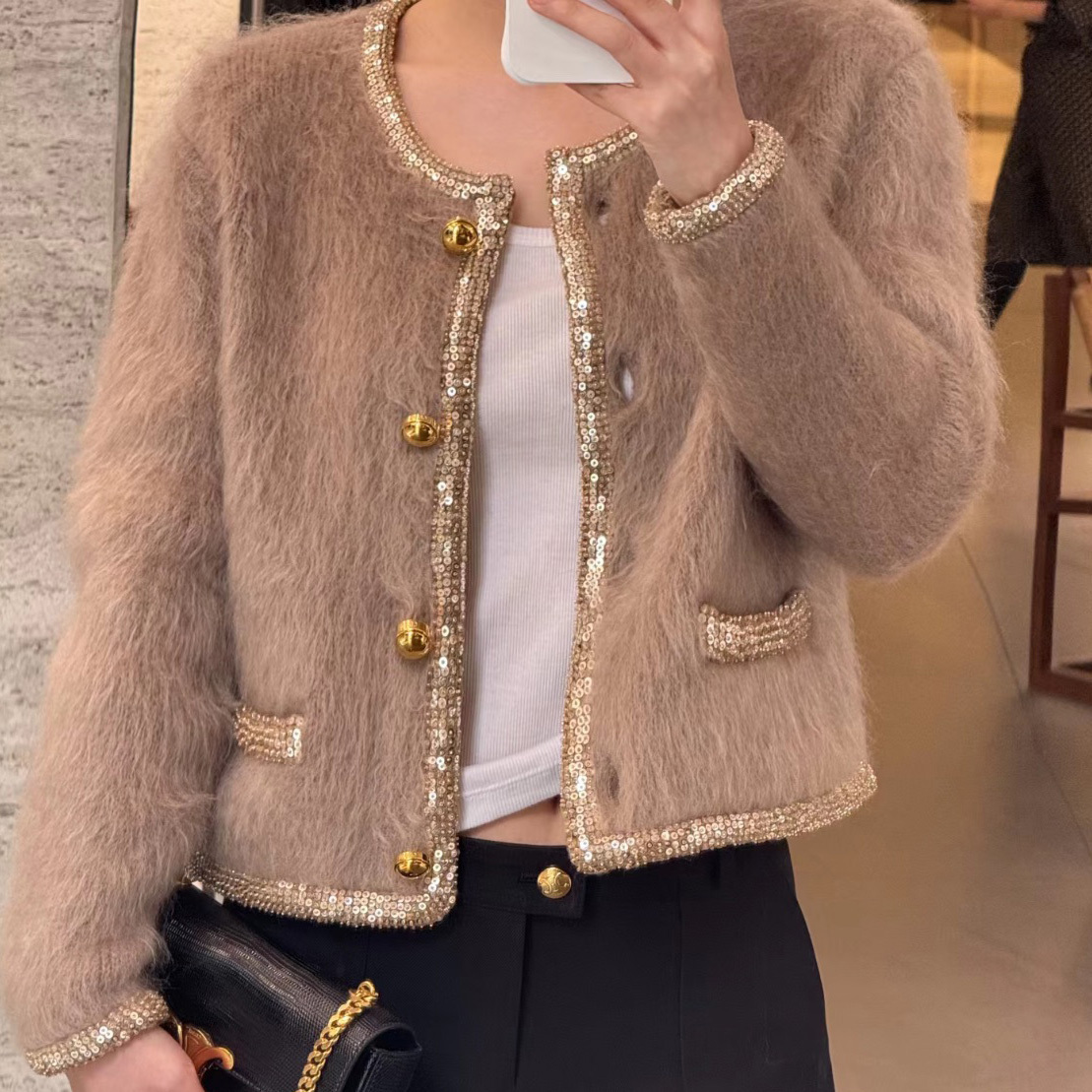 関税込 CELINE embroidered cardigan jacket in brushed mohair
