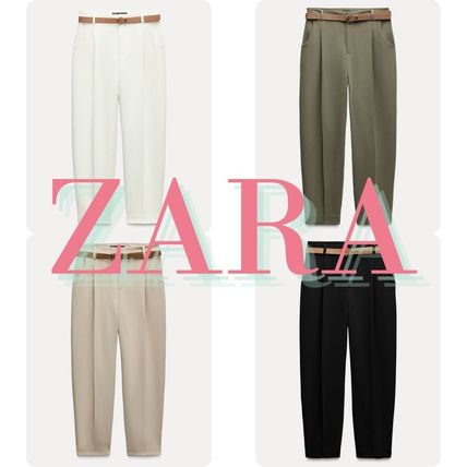 ZARA ベルト付きダーツ入りパンツ 9929/022 ベルト付きダーツ入りパンツ - オフホワイト | ZARA Japan / 日本