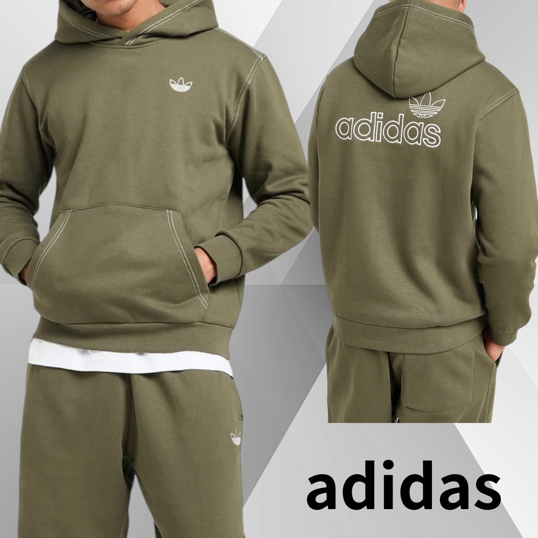 adidas ロゴ スティッチ フーディー グリーン