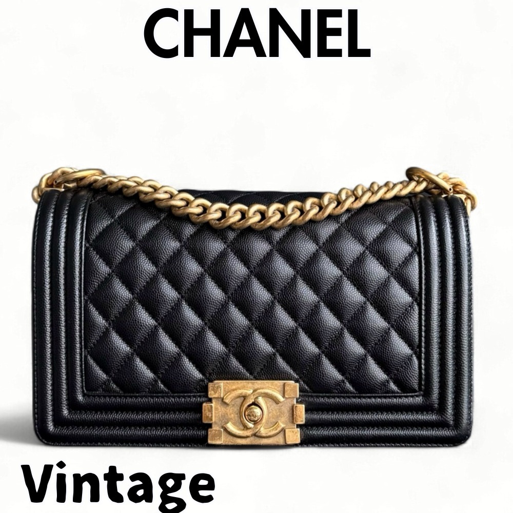 【ヴィンテージ】Rank:S☆Chanel Black Boy Medium ハンドバック