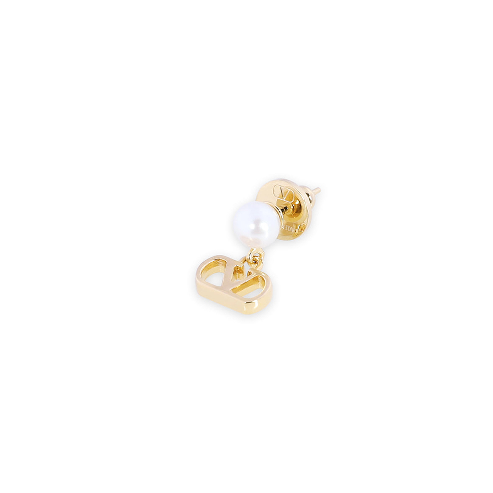 完成品 関税負担なし☆VALENTINO Vロゴシグネチャーメタルxパールピアス アクセサリー