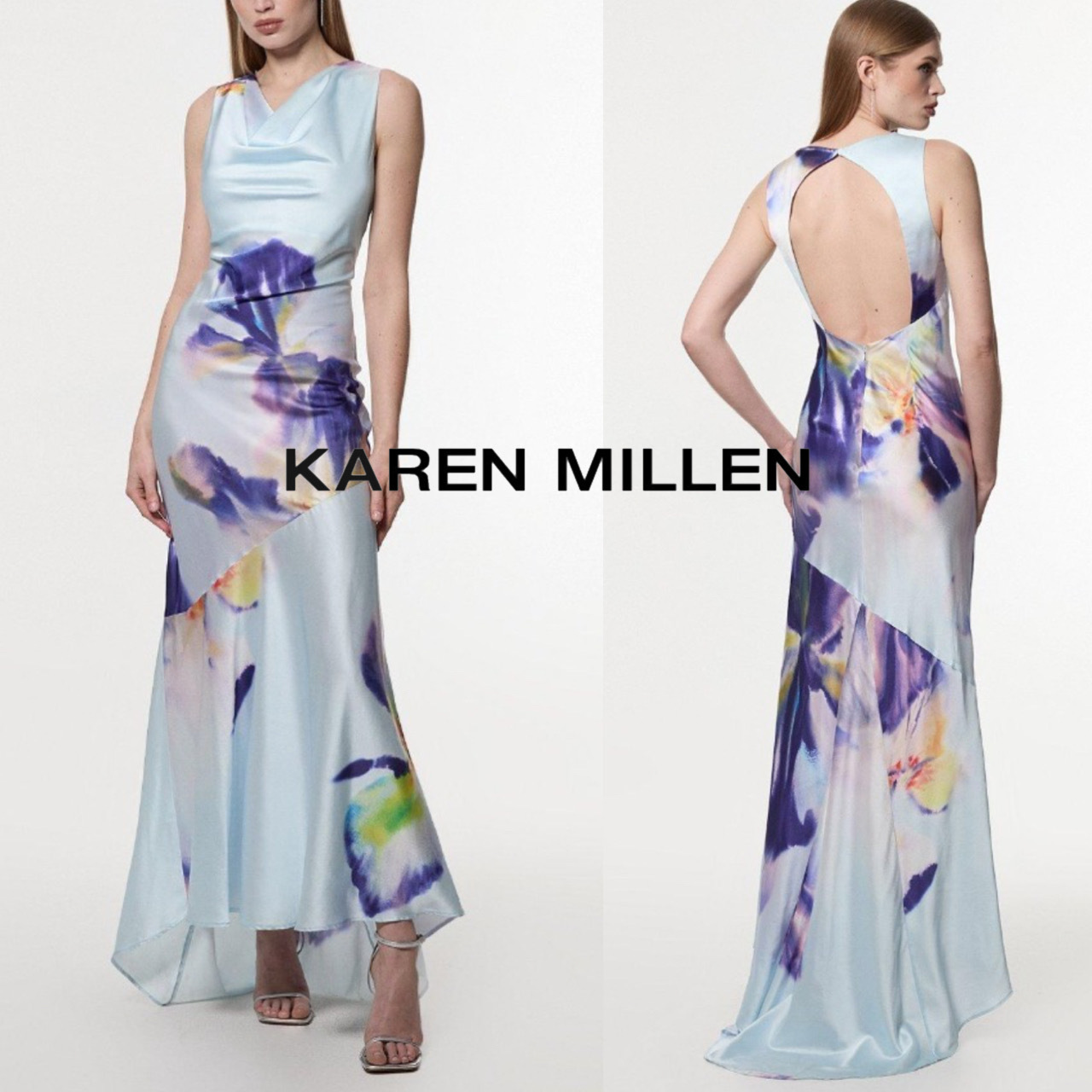 【KAREN MILLEN】サテン カウルネック ウーブン マキシドレス