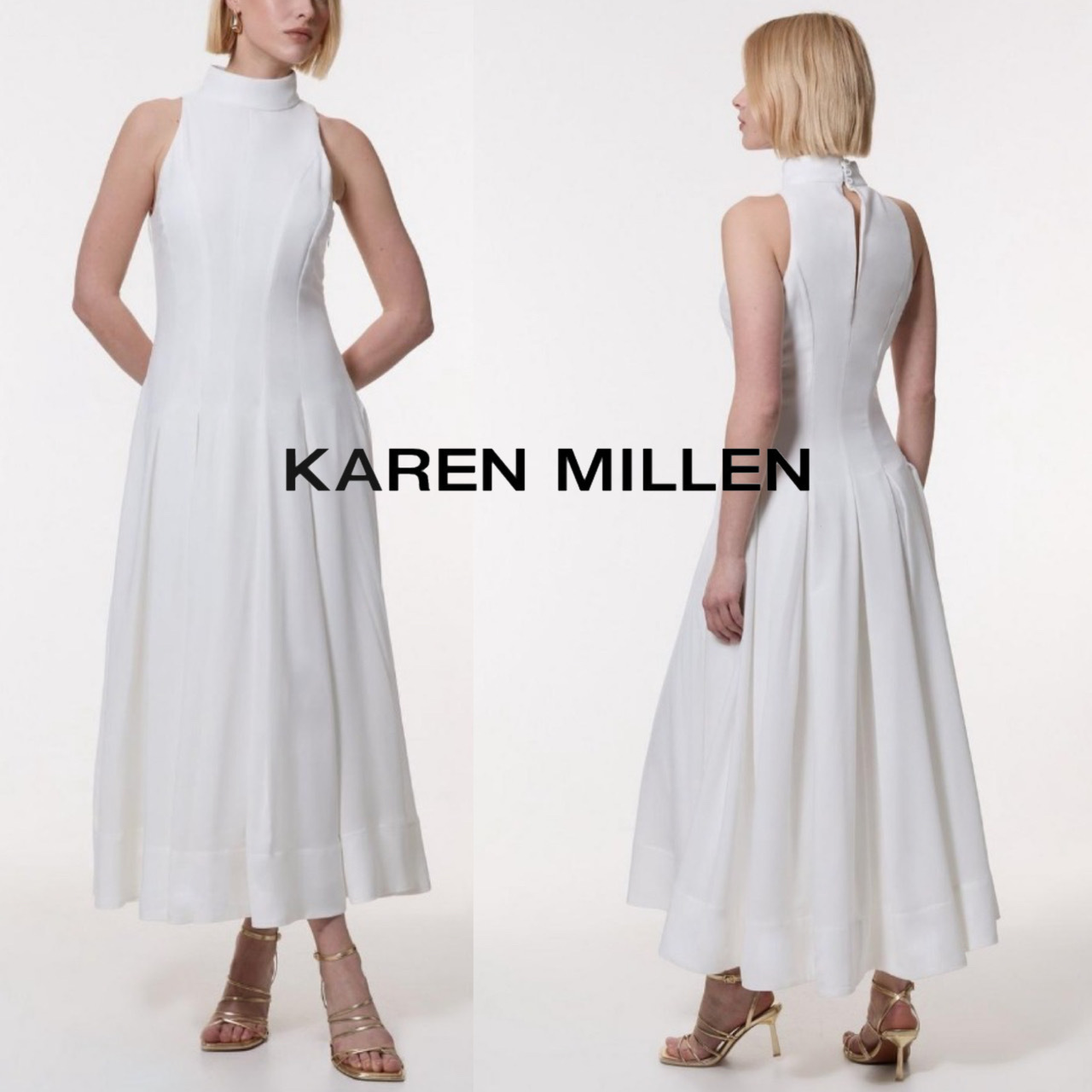 【KAREN MILLEN】ホルターネックプリーツ織りマキシドレス