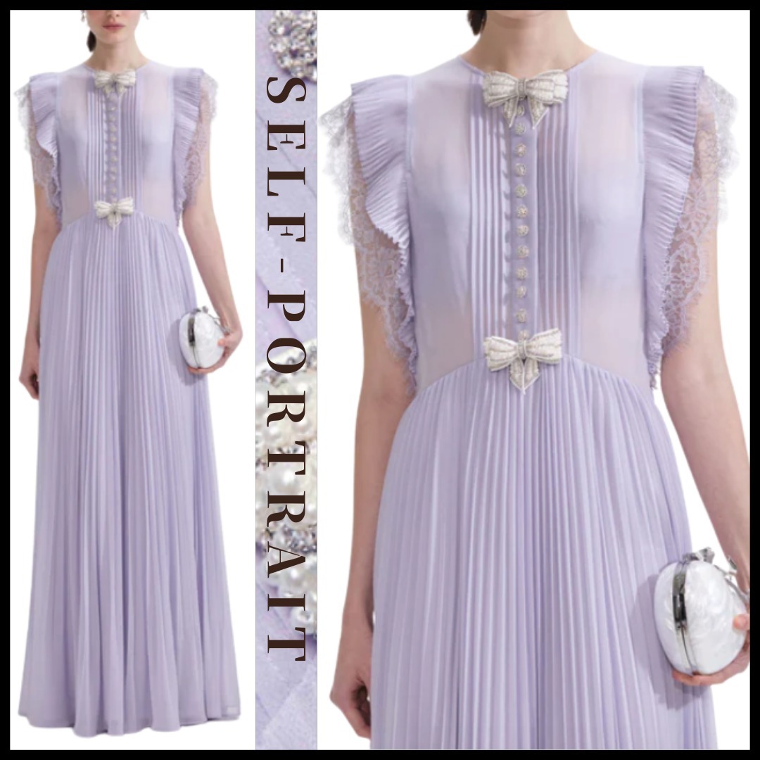 関税送料込【SELF PORTRAIT】シフォン ミディドレス SELF PORTRAIT 】ライラックシフォンドレス関税送料込