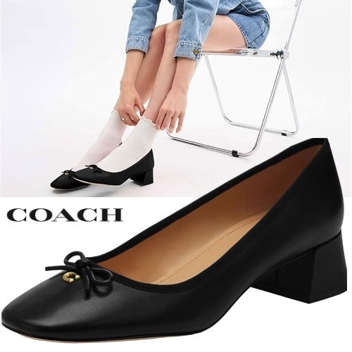 SALE!Coach C ロゴ スムース レザー バレーシューズ風 パンプス