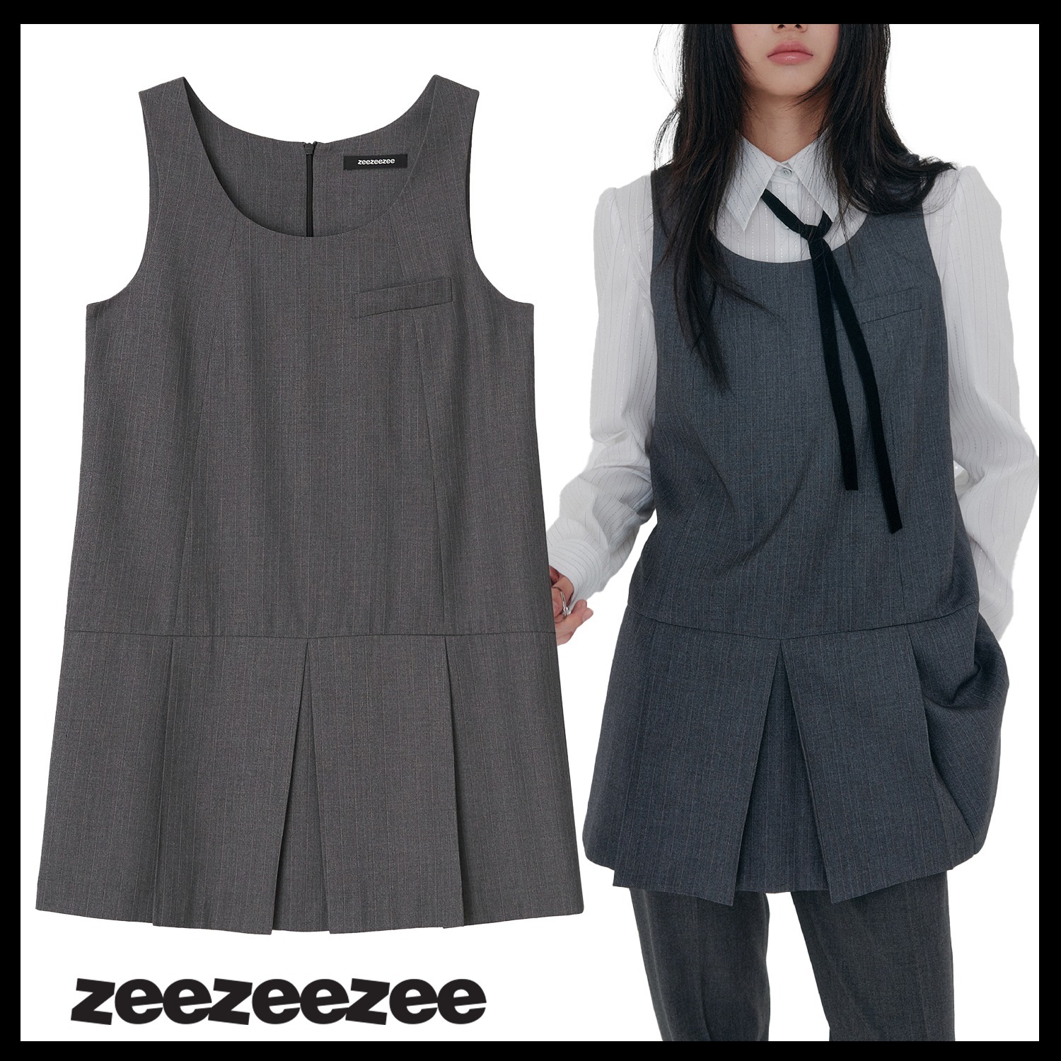 【ZEEZEEZEE】Stripe Pleated Minidress ★韓国人気★ 追跡付