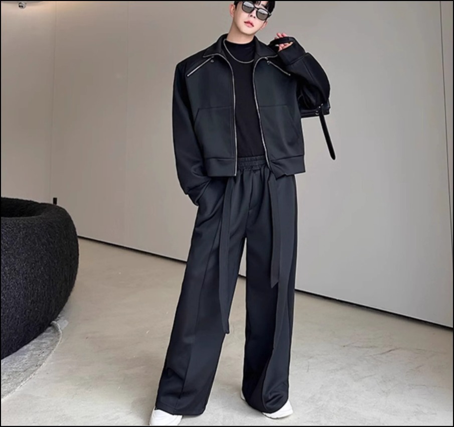 ジップアップジャケットワイドパンツ 韓国 ルーズセットアップ
