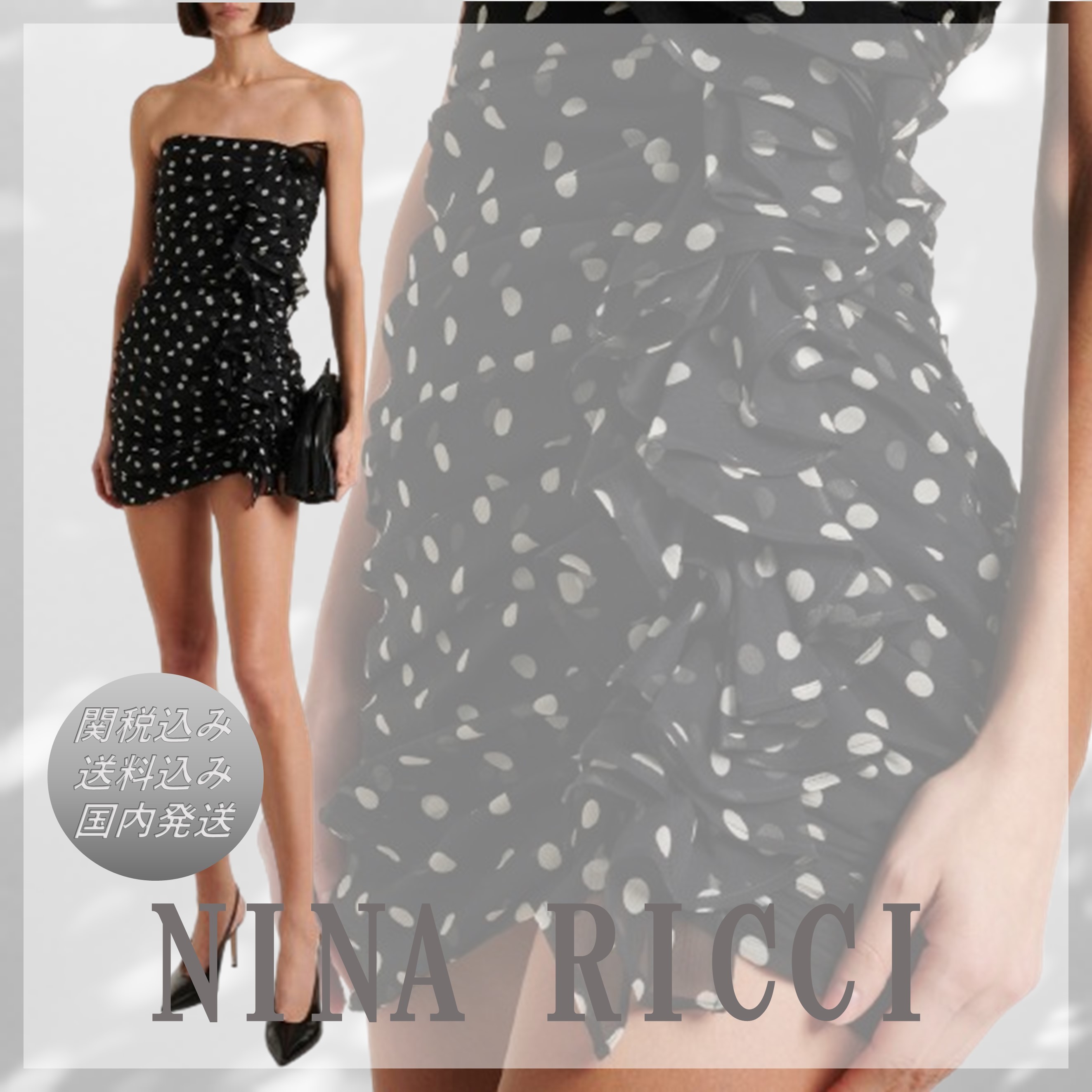 送料込関税込■NINA RICCI■Polka-dot シルクシフォンミニドレス