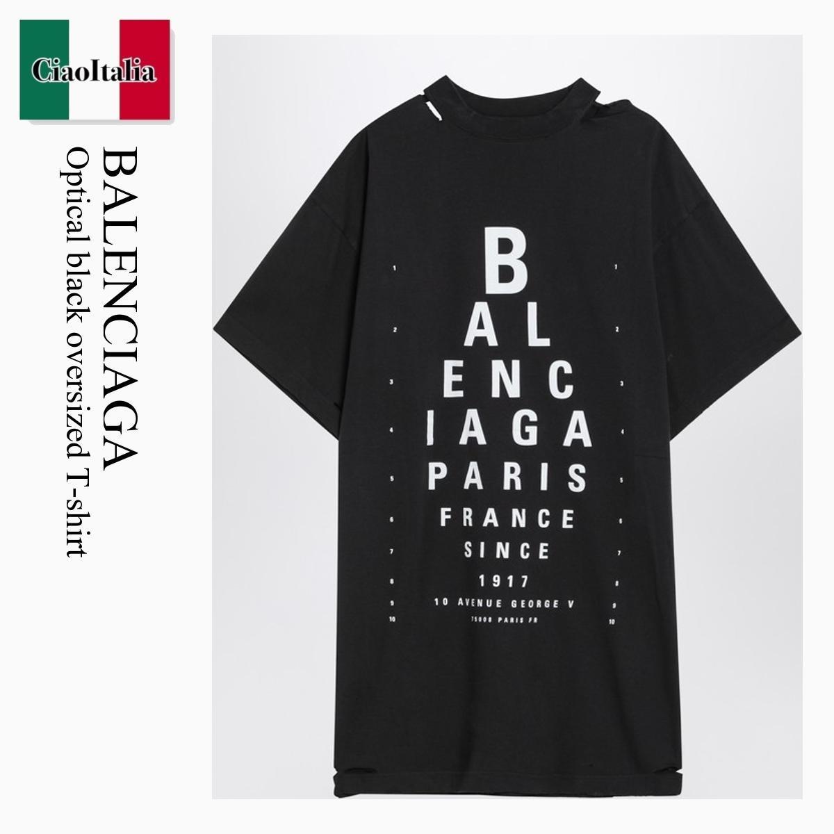 Tシャツ・カットソー Balenciaga Optical Black Oversized T-Shirt