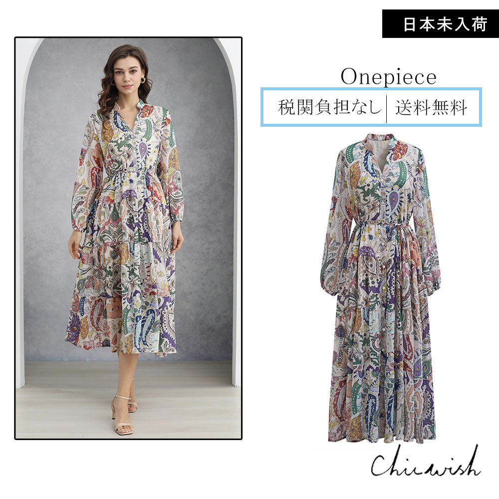 CHICWISH(シックウィッシュ)｜ペイズリー柄シフォンミディドレス