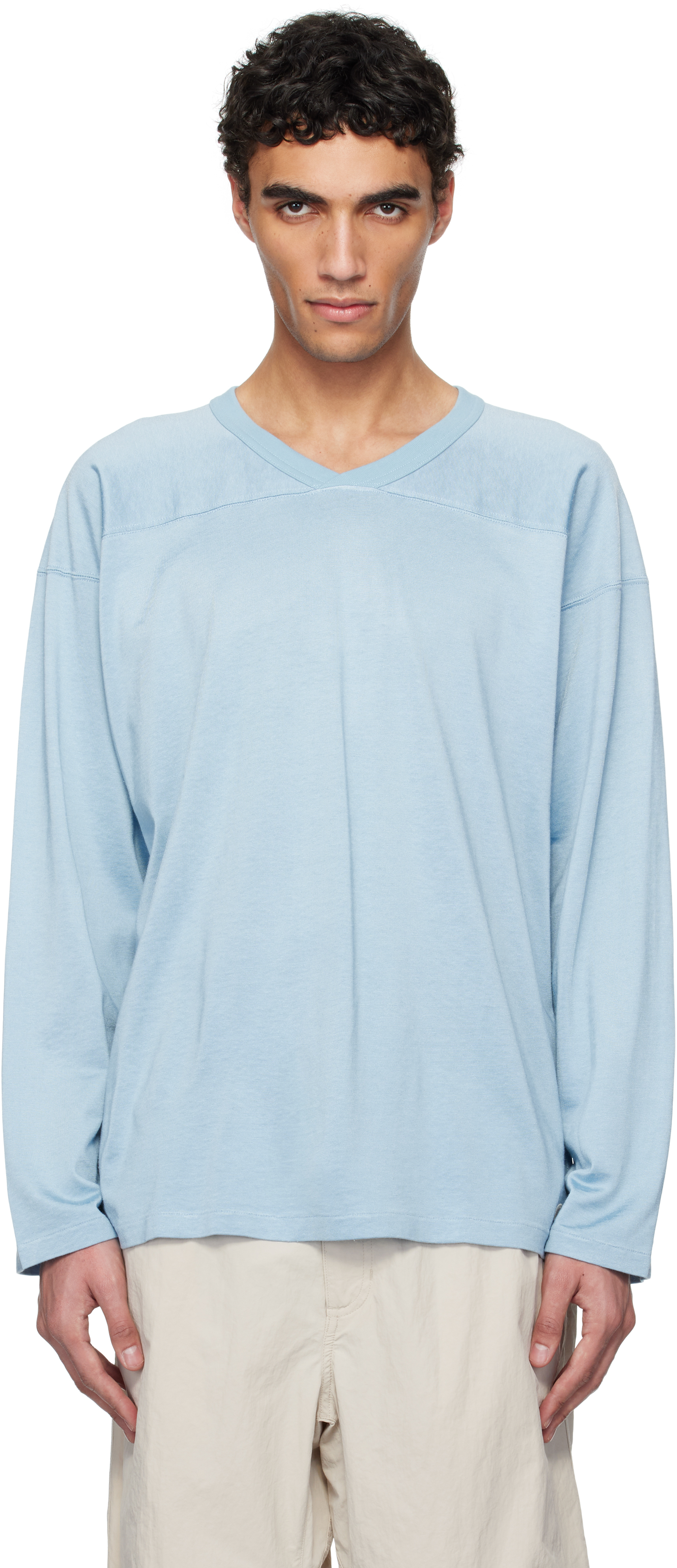 【関税込み】nanamica ブルー レーヨン コットン 長袖Tシャツ