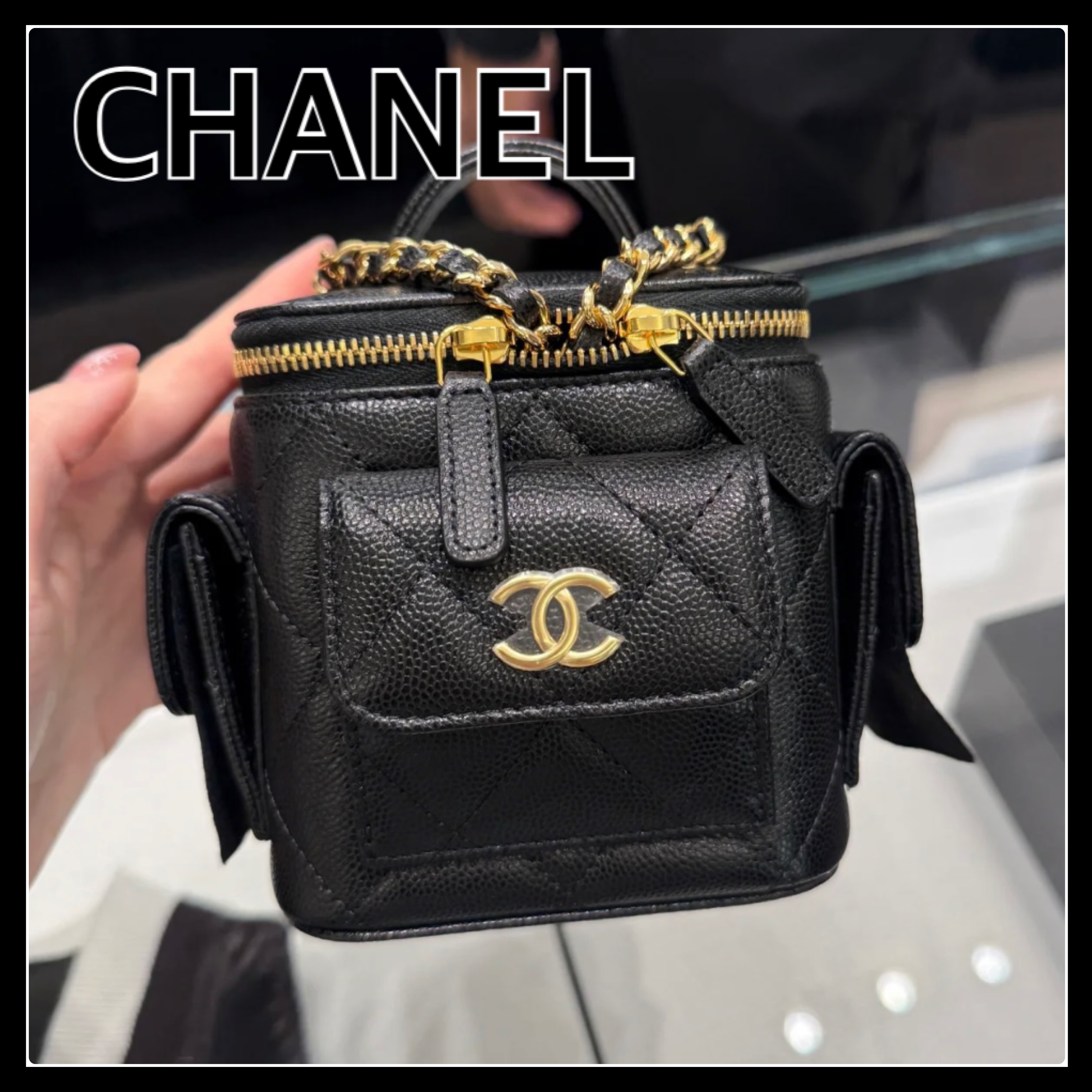 可愛い【CHANEL】25P ポケット付 トップハンドル ヴァニティ
