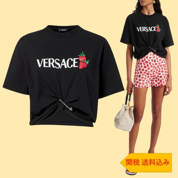 【VERSACE】クロップドプリントコットンTシャツ