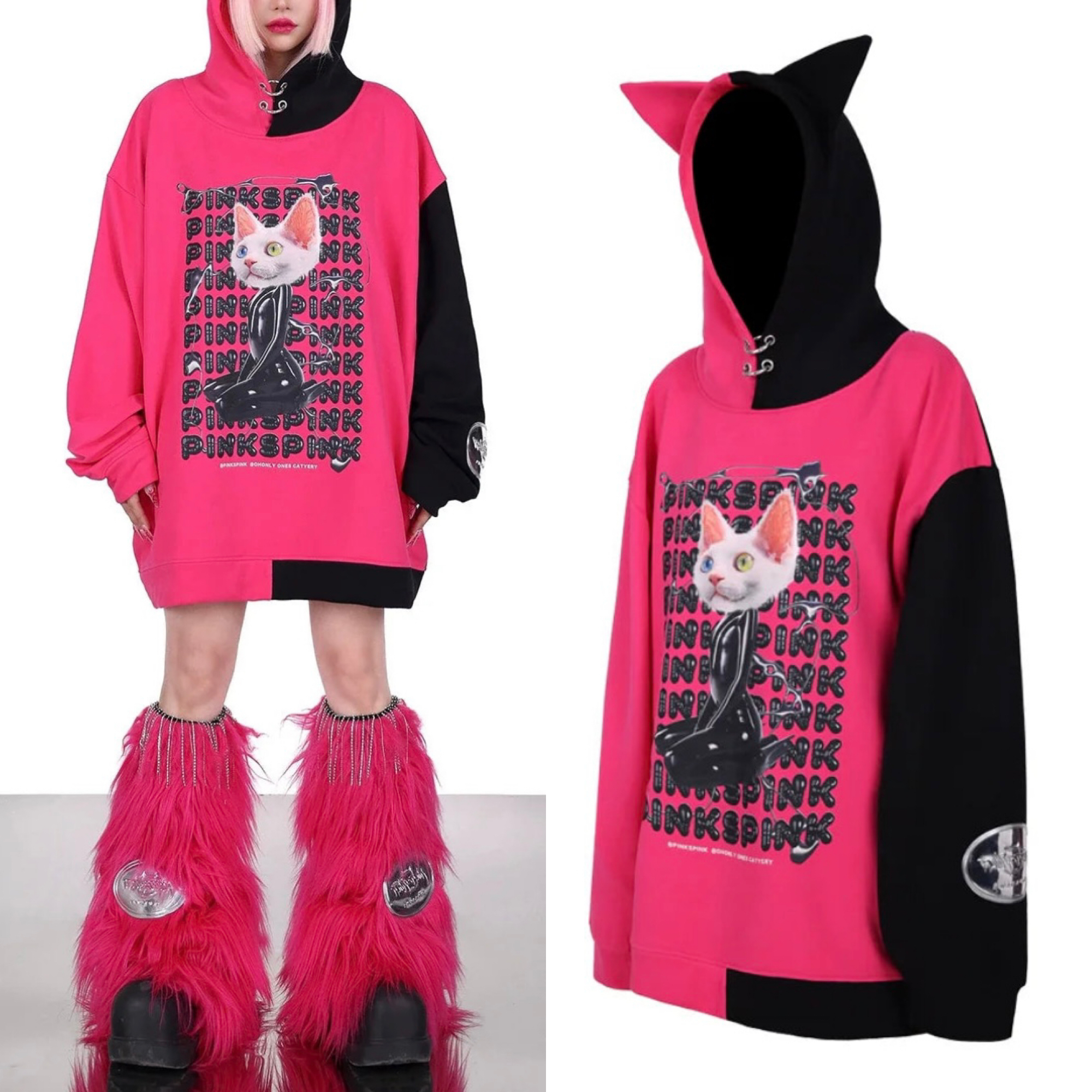 国内で当店のみ PINKSPINK - cat graphic oversized hoodie